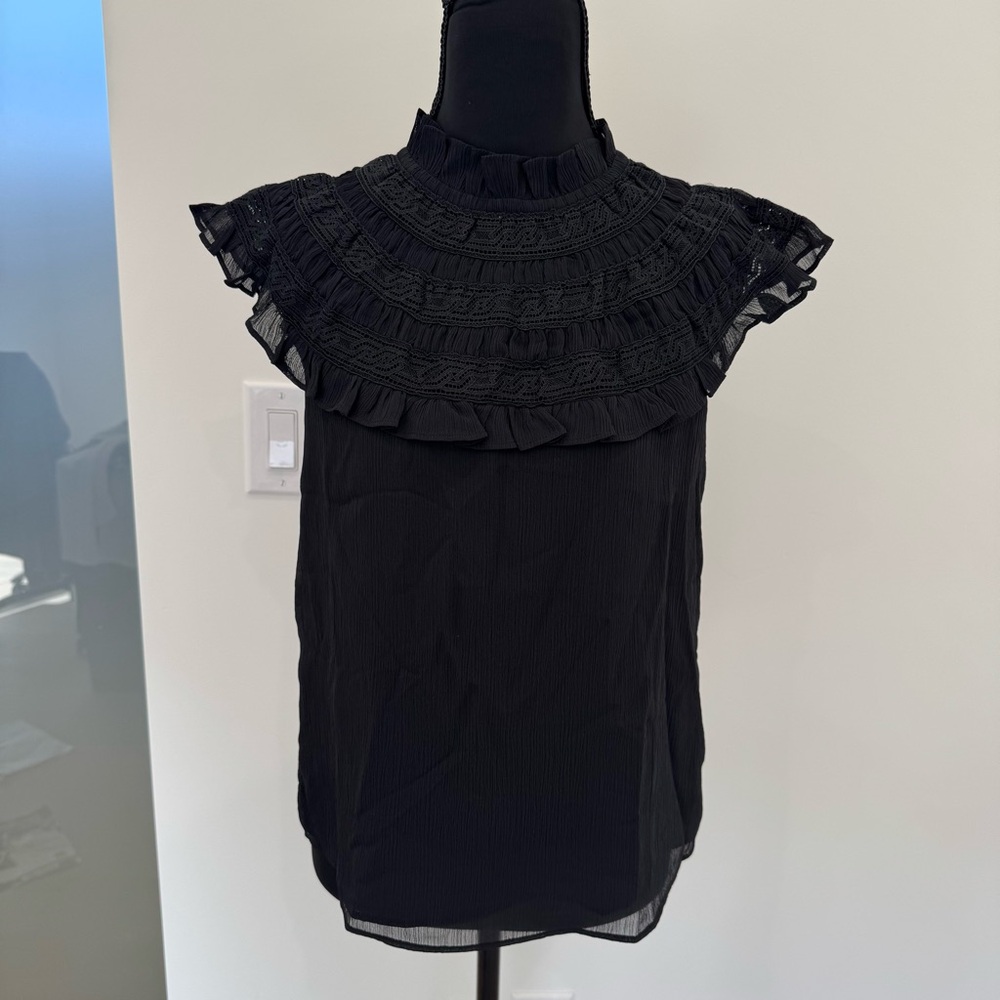 Ann Taylor Elegant Black Ruffled Top